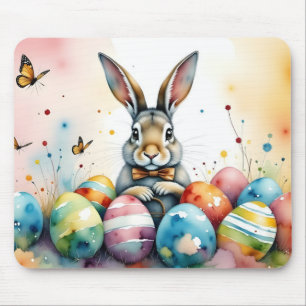 Tapis De Souris Joli lapin de Pâques avec des œufs peints colorés