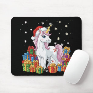 Tapis De Souris Joli licorne magique de Noël avec chapeau de Père