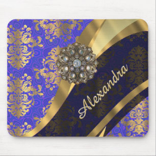 Tapis De Souris Joli modèle personnalisé girly bleu damask