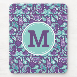 Tapis De Souris Joli monogramme chic décontracté violet et bleu pa