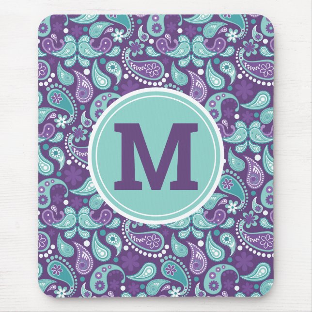 Tapis De Souris Joli monogramme chic décontracté violet et bleu pa (Devant)