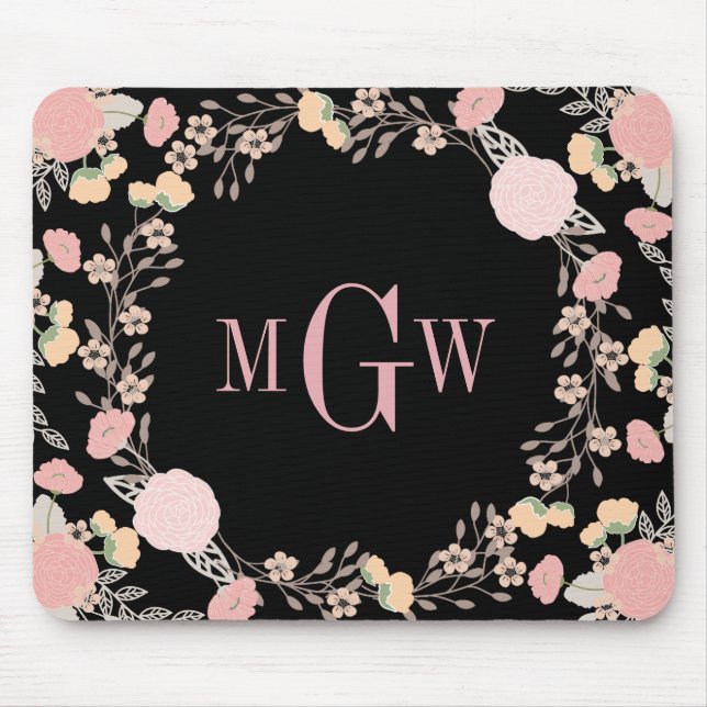 Tapis De Souris Joli Monogramme Floral Botanique Mousepad (Devant)