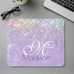 Tapis De Souris Joli monogramme iridescent lilas violet faux paill