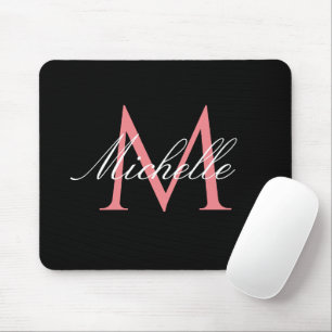 Tapis De Souris joli monogramme rose noir