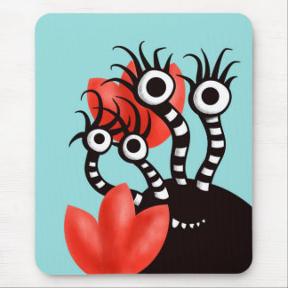 Tapis De Souris Joli Monstre Aux Quatre Yeux Tulipes Abstraites
