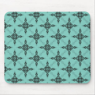 Tapis De Souris Joli motif damassé sarcelle turquoise et noir