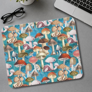 Tapis De Souris Joli motif de champignons turquoise bleu fongi 