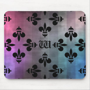 Tapis De Souris Joli motif de Fleur de lis décoré d'un monogramm