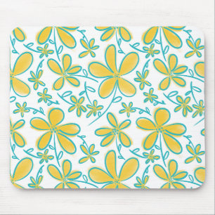 Tapis De Souris Joli motif de fleurs jaunes et turquoise d'été