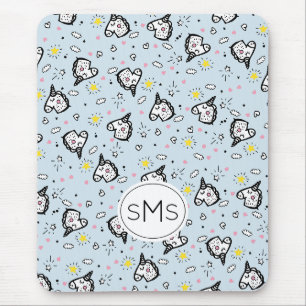Tapis De Souris Joli Motif de Licorne Bleue Pastel Féminin Monogra