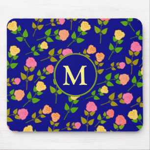 Tapis De Souris Joli motif de rose bleue monogrammé