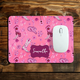 Tapis De Souris Joli motif esthétique de fille coquette rose campa