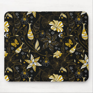 Tapis De Souris Joli motif floral noir doré vintage