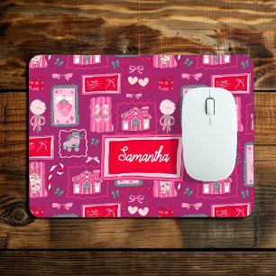 Tapis De Souris Joli motif fraise coquette violet pour fille