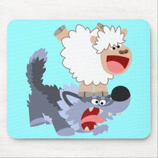 Tapis De Souris Joli mouton de dessin jouant et loup Mousepad
