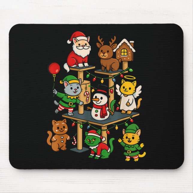 Tapis De Souris Joli Noël Cat Tree Festive Fête Kit Design (Devant)