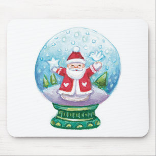 Tapis De Souris Joli Noël Snowglobe Père Noël, Étoile, Oiseau