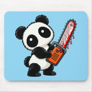 Tapis De Souris Joli Panda Zombie Tronçonneuse Effrayant