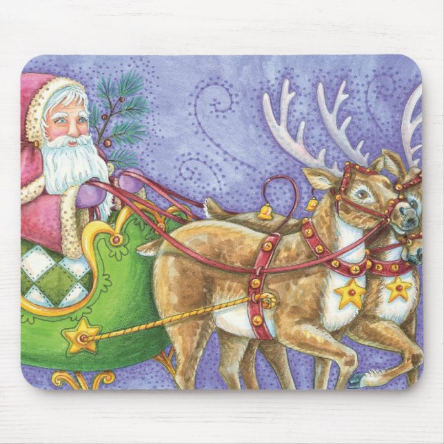 Tapis De Souris Joli Père Noël de dessin animé de Noël Chariot Ren (Devant)
