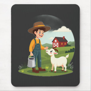 Tapis De Souris Joli petit garçon fermier chèvre