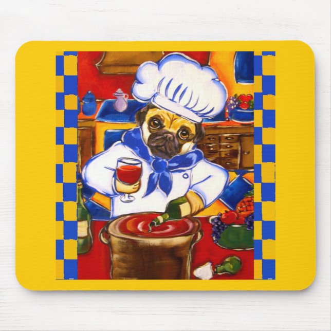 Tapis De Souris Joli Pug Chef Le Café (Devant)