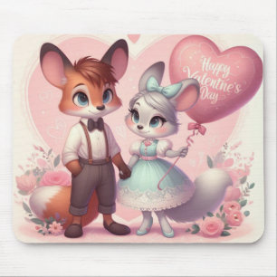 Tapis De Souris Joli renard de caricature Saint Valentin
