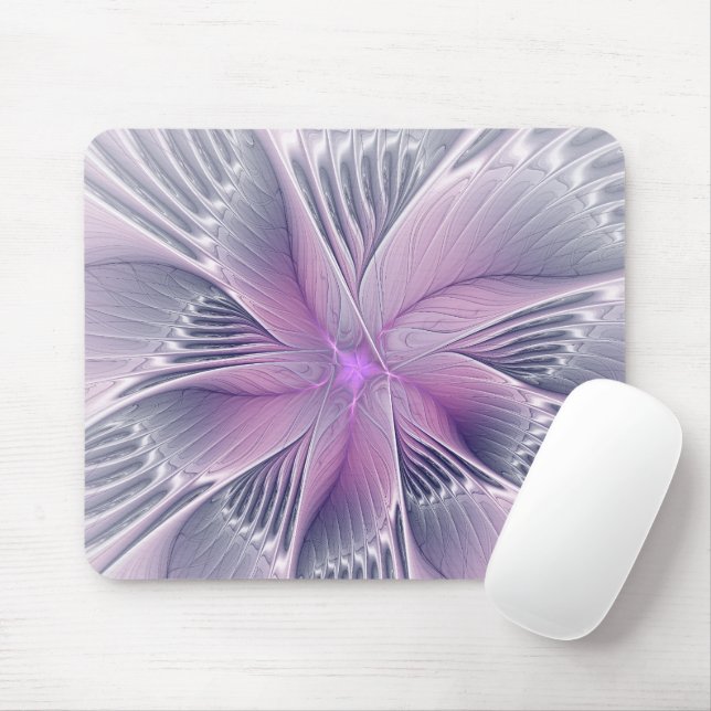 Tapis De Souris Joli rose Fleur Moderne Abstrait Fractal Art (Avec souris)