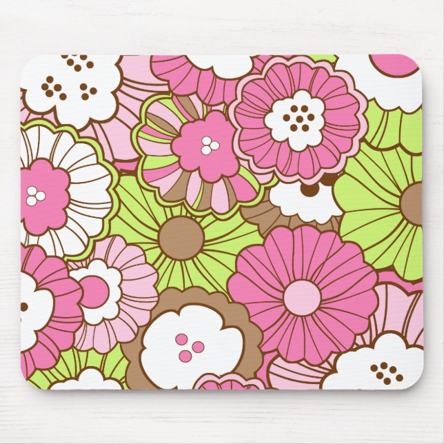 Tapis De Souris Joli rose Fleurs Vert Printemps Motif Floral (Devant)