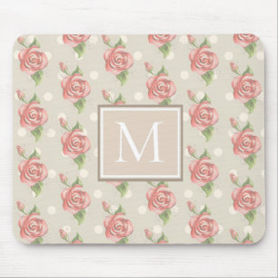 Tapis De Souris Joli rose Roses et points Monogramme