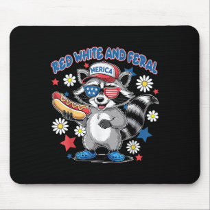 Tapis De Souris Joli Rouge Blanc Et Feral Raccoon Hot Dog 4th De J