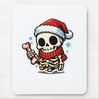 Tapis De Souris Joli squelette de Noël tenant un bonbon canne Kawa