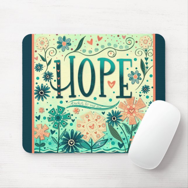 Tapis De Souris Joli Turquoise espoir floral Inspirer l'inspirivit (Avec souris)