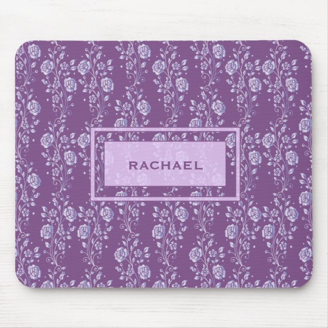 Tapis De Souris Joli violet et Lilac Joli monogramme floral (Devant)