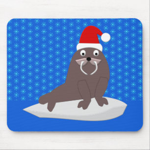 Tapis De Souris Joli Walrus de Noël et Snowflakes