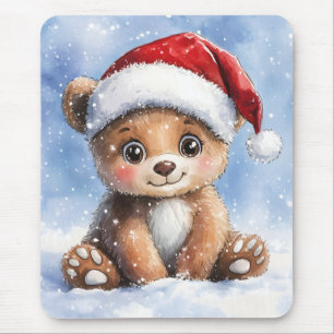 Tapis De Souris Jolie aquarelle de Noël d'hiver ours en peluche Sa