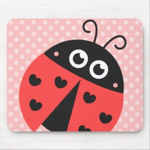 Tapis De Souris Jolie coccinelle avec des cœurs noirs et des pois