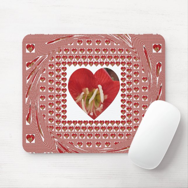 Tapis De Souris Jolie conception de coeur de fleurs rouges (Avec souris)