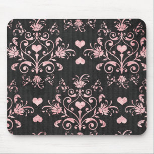 Tapis De Souris jolie damas rose coeur sur noir lavé