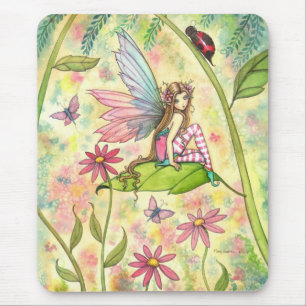 Tapis De Souris Jolie Fairy and Ladybug Flower Garden Art