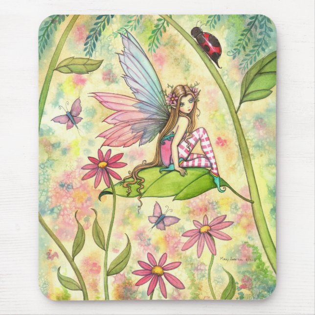 Tapis De Souris Jolie Fairy and Ladybug Flower Garden Art (Devant)