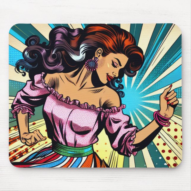 Tapis De Souris Jolie Femme Dansant Salsa Pop Art (Devant)