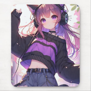 Tapis De Souris Jolie fille Anime dans casque avec oreilles de cha