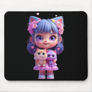 Tapis De Souris Jolie fille avec un chat amical design drôle unise