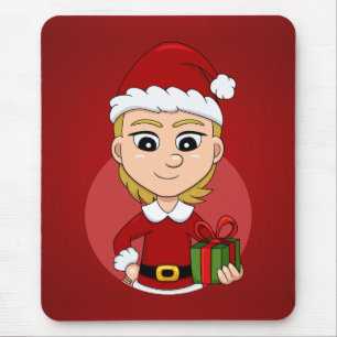 Tapis De Souris Jolie fille de Noël aux cheveux blonds courts