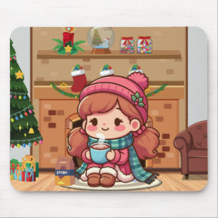 Tapis De Souris Jolie fille de Noël avec cacao