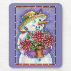 Tapis De Souris Jolie fille de Noël Snowman avec Poinsettia
