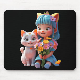 Tapis De Souris Jolie fille tenant des fleurs design drôle unisexe
