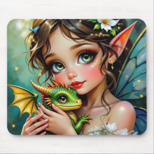 Tapis De Souris Jolie fille thème fée et dragon