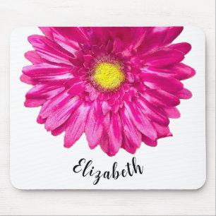 Tapis De Souris Jolie fleur de marguerite rose nom personnalisé fe
