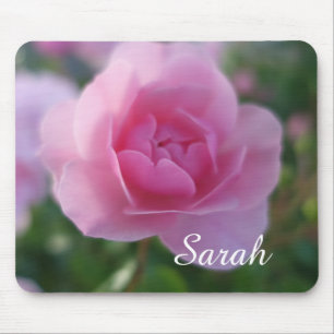 Tapis De Souris jolie fleur de rose rose, ajoutez votre nom